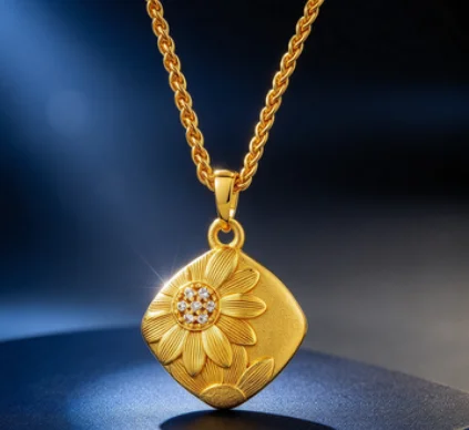 Drawing process point drill small Daisy pendant temperament small design 9999gold