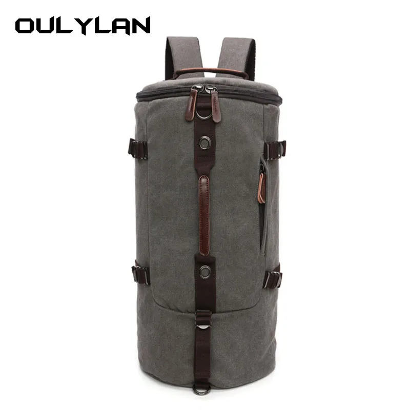 

Canvas cylindrical bag, large capacity backpack, can be carried on one shoulder, crossbody bag, travel backpack