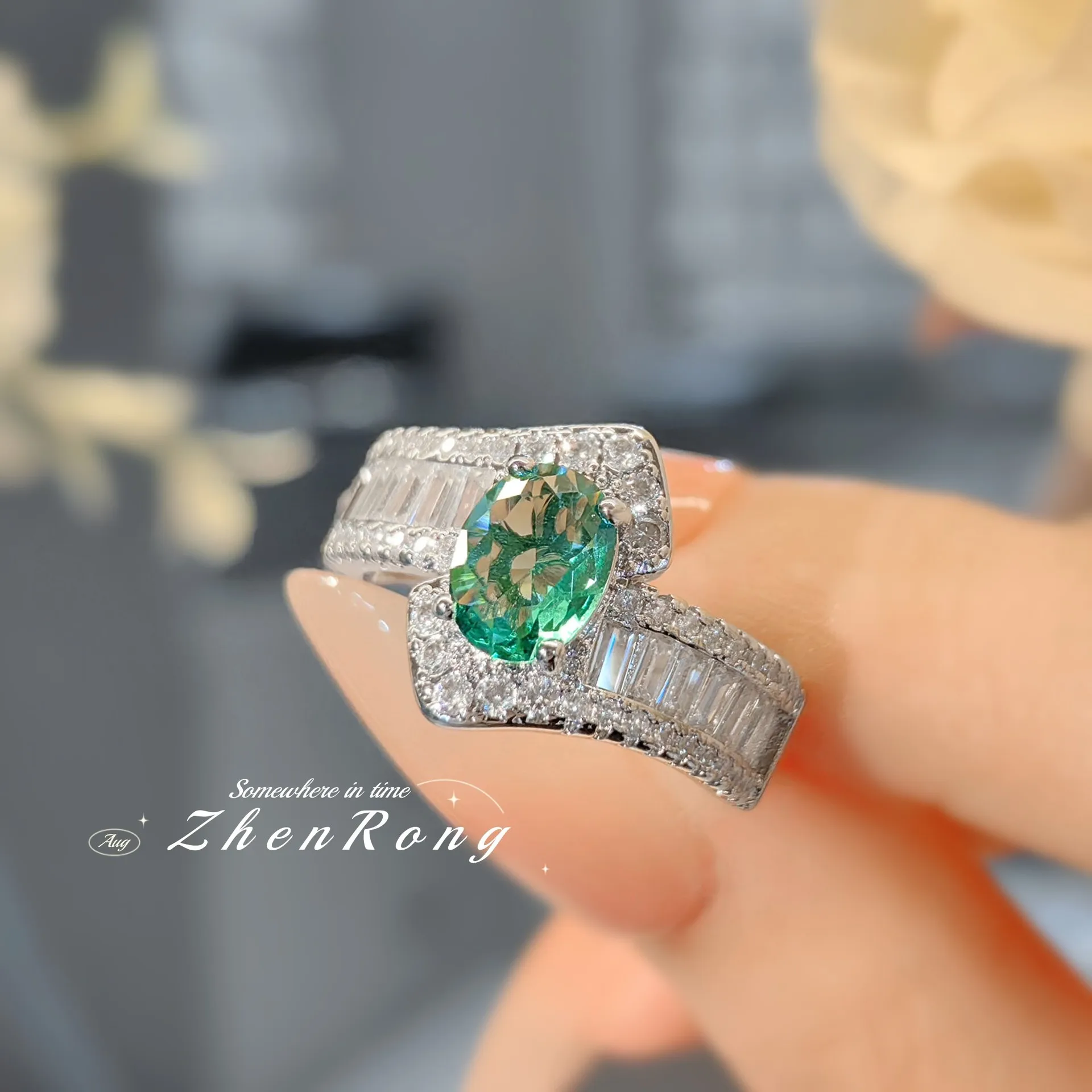 S925 Sterling Silver Ring Retro High-End Ring Women's Light Luxury Versatile Pigeon Egg Diamond Ring