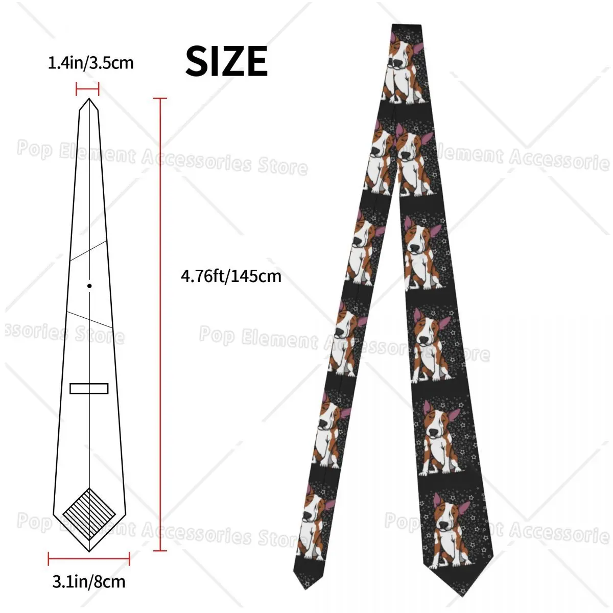 Custom Starry English Bull Terrier Tie Men's Fashion Silk Dog Animal Necktie for Business