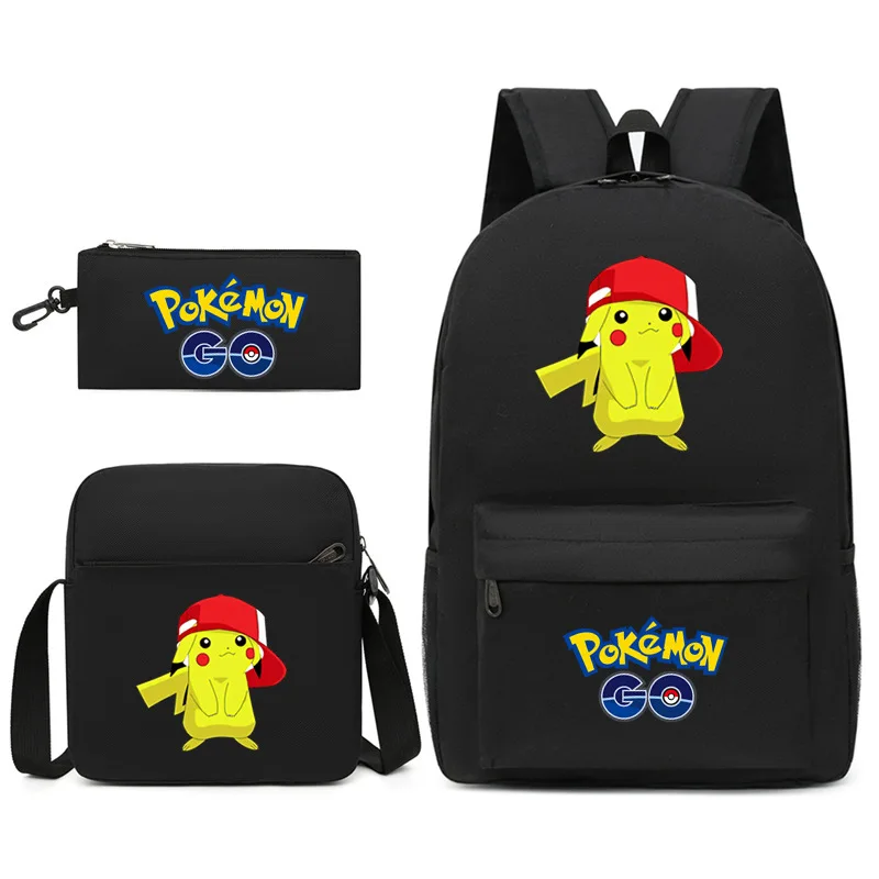 New Pokemon Pikachu 3pcs/set Children Schoolbags Student Backpack Large Capacity Backpack Crossbody Bag Pencil Case Student Gift