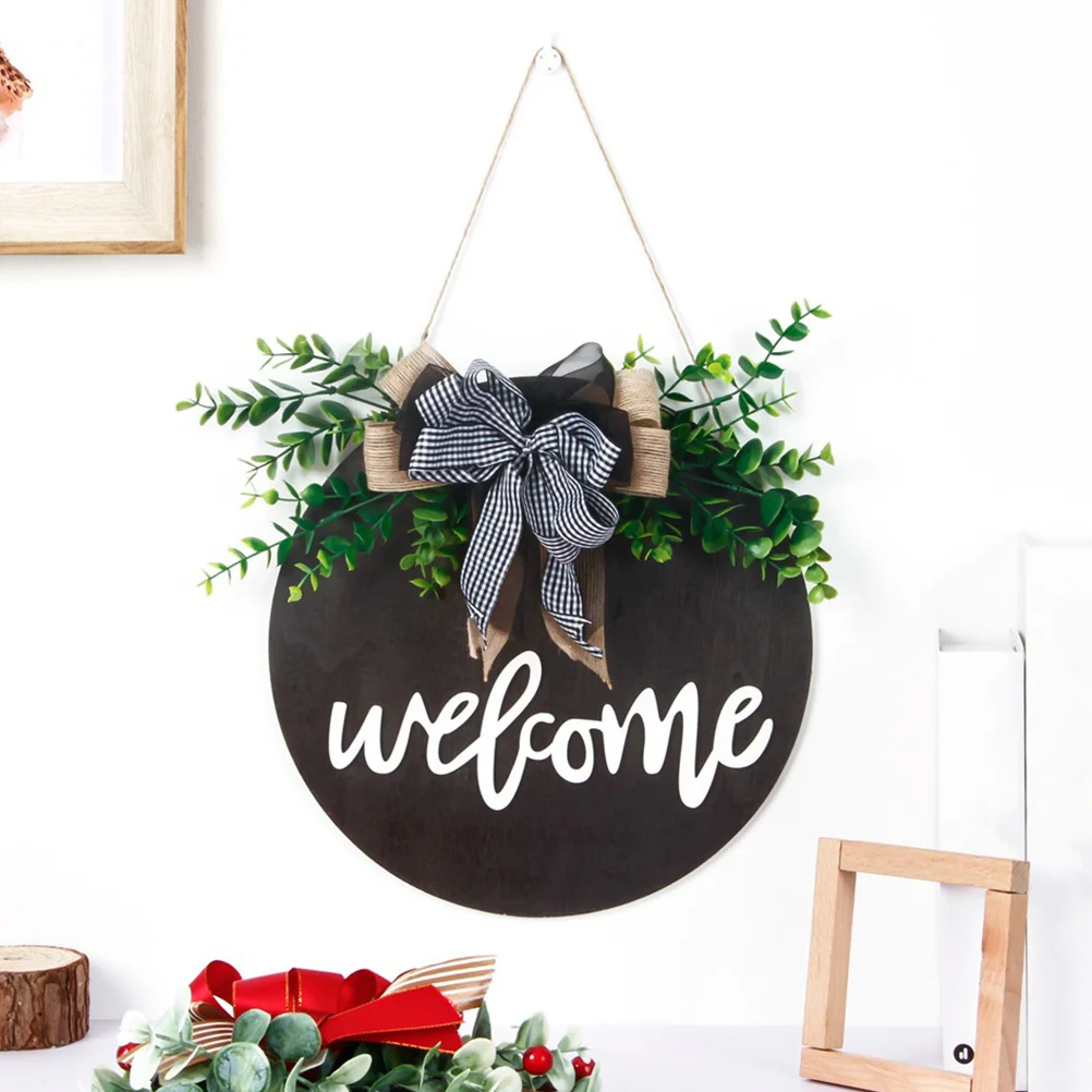 

Wooden Welcome Door Sign Rustic Hanging Porch Decoration Smooth Surface Round Edge Front Door Outdoor Home Supplies