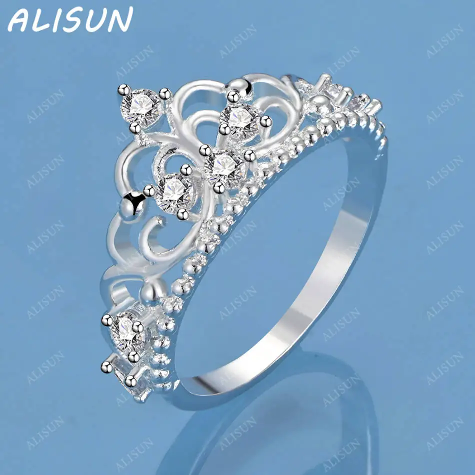 

ALISUN 925 Sterling Silver Zircons Crown Ring For Women Fashion Jewelry Charm Grace Noble Wedding Accessories