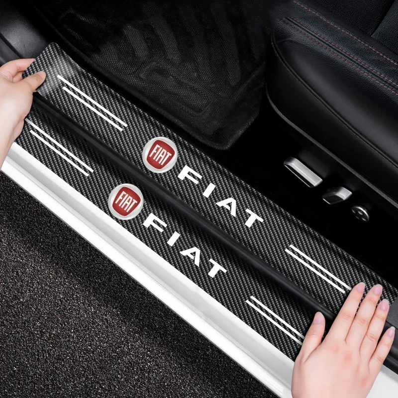 4PCS Car Logo Threshold Strip Door Sill Protectio Sticker For FIAT Abarth 500 Panda Bravo Punto Tipo Linea Ducato Freemont