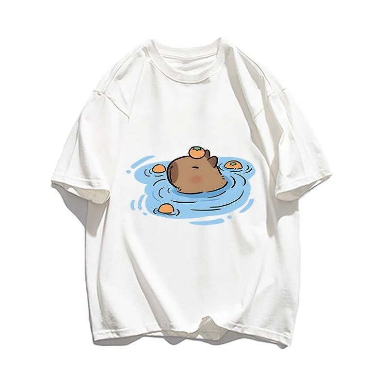 

Дышащая быстросохнущая свободная удобная повседневная футболка с круглым вырезом и короткими рукавами с 3D принтом «Капибара»