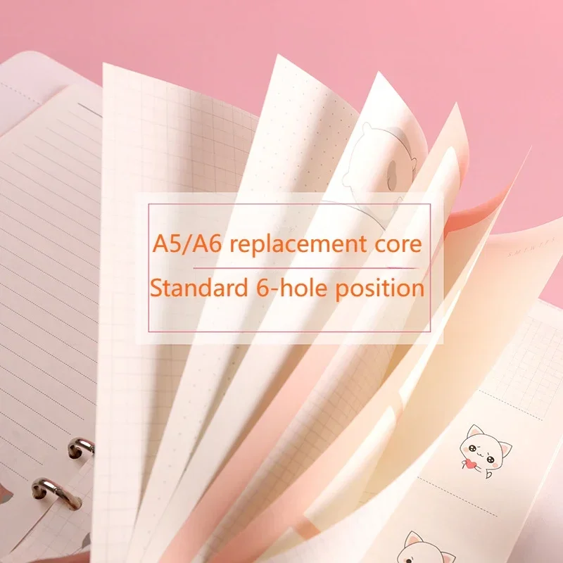 80 Sheets A5/A6 Paper Refill 6 Holes Diary Paper Cartoon Notebook for Core Cute Inner-page Notebook Replacement A5 Paper Refill