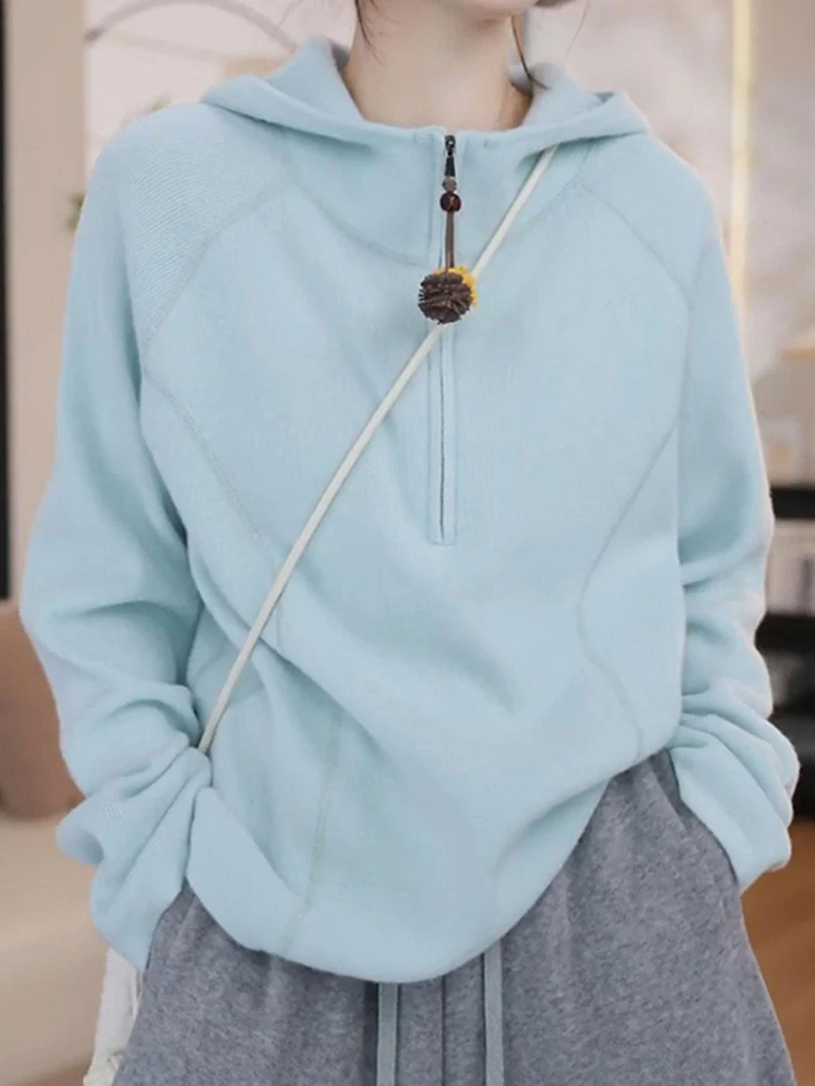 

Faionable Hooded Sweatirt Women's Loose Long Sve Commute Korean Sle Color Casual Comfortable Top Coat