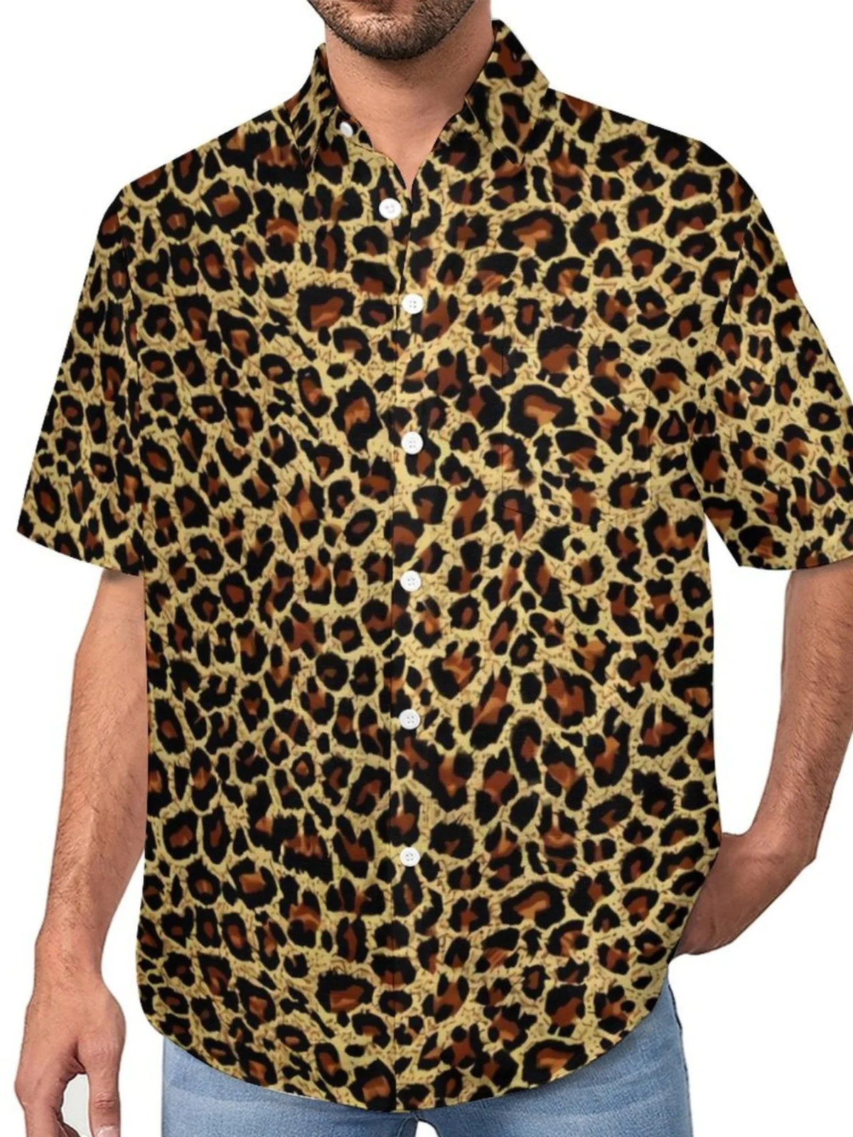 

Men's Leopard Print ort Sve irt Casual Slim Fit Youthful Sle Summer Faion Basic Design Other Material 00%