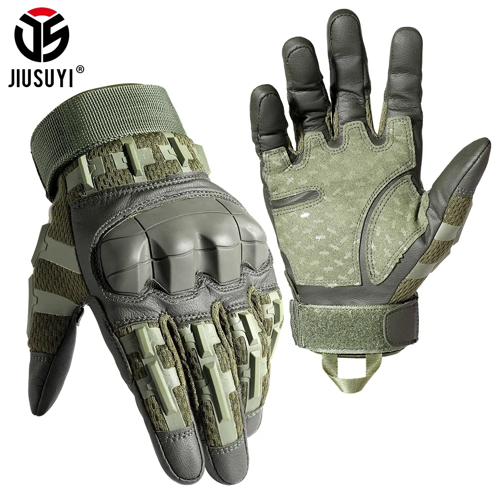 Tactical Full Finger Gloves Touch Screen PU Leather Combat Shooting Hunting Airsoft Work Motorcycle Work Protective Gear Men