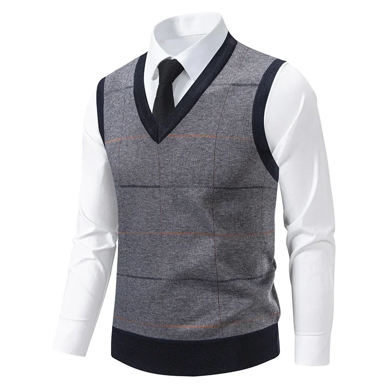 

Men's Knitted Warm Sweater in Autumn and Winter V-neck Vest Diamond Grid Twisted Flower Casual Fashion Versatile Top