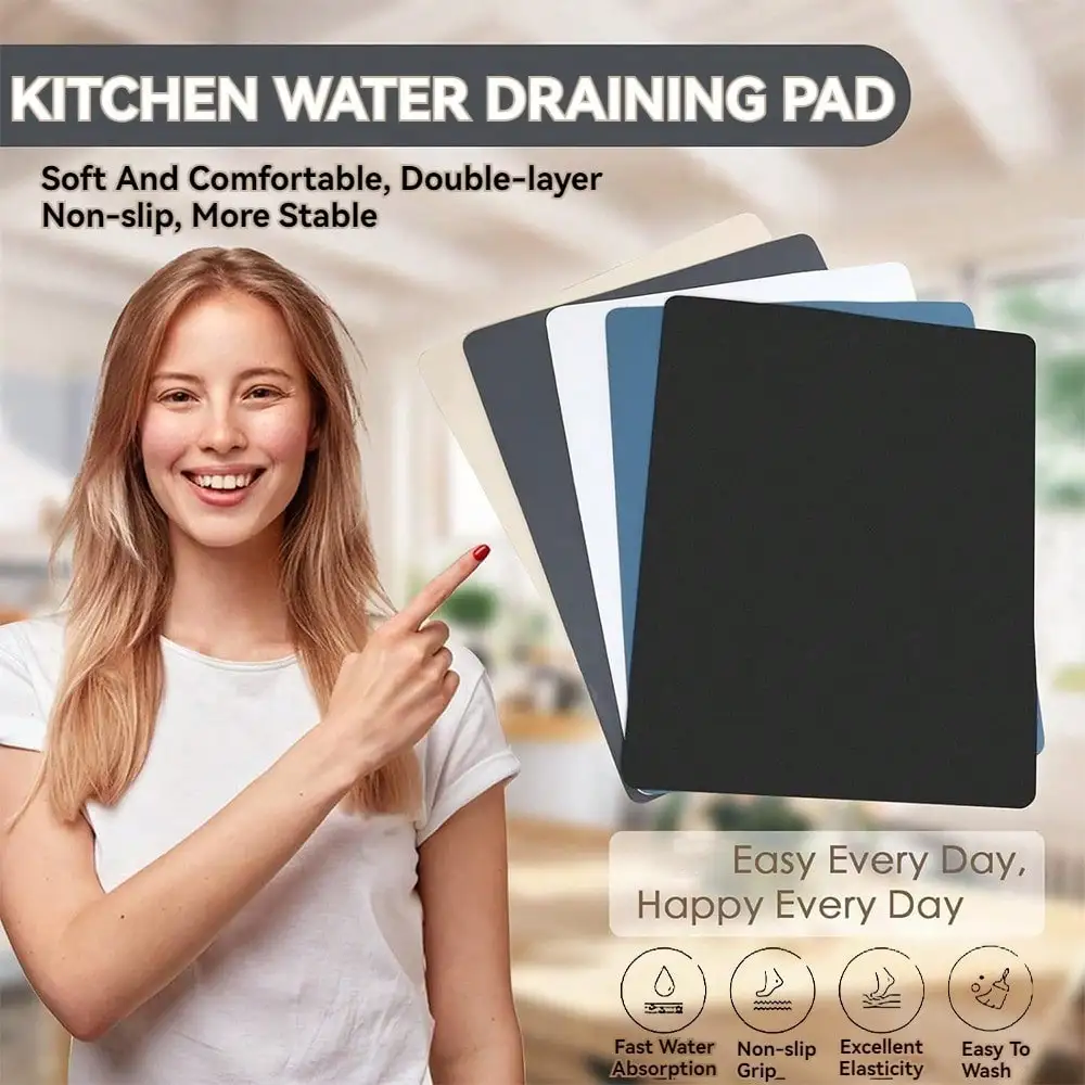حصيرة تجفيف الأطباق لطاولة المطبخ، حصيرة تجفيف الأطباق الماصة، وسادة تجفيف الأطباق مع دعم مطاطي غير قابل للانزلاق، حصيرة القهوة لإخفاء البقع