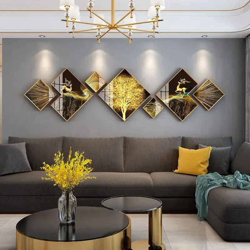 

-270X73cm Aluminum alloy frame glass Gallery hanging paintings wall decoration living room TV sofa background Crystal wall decor