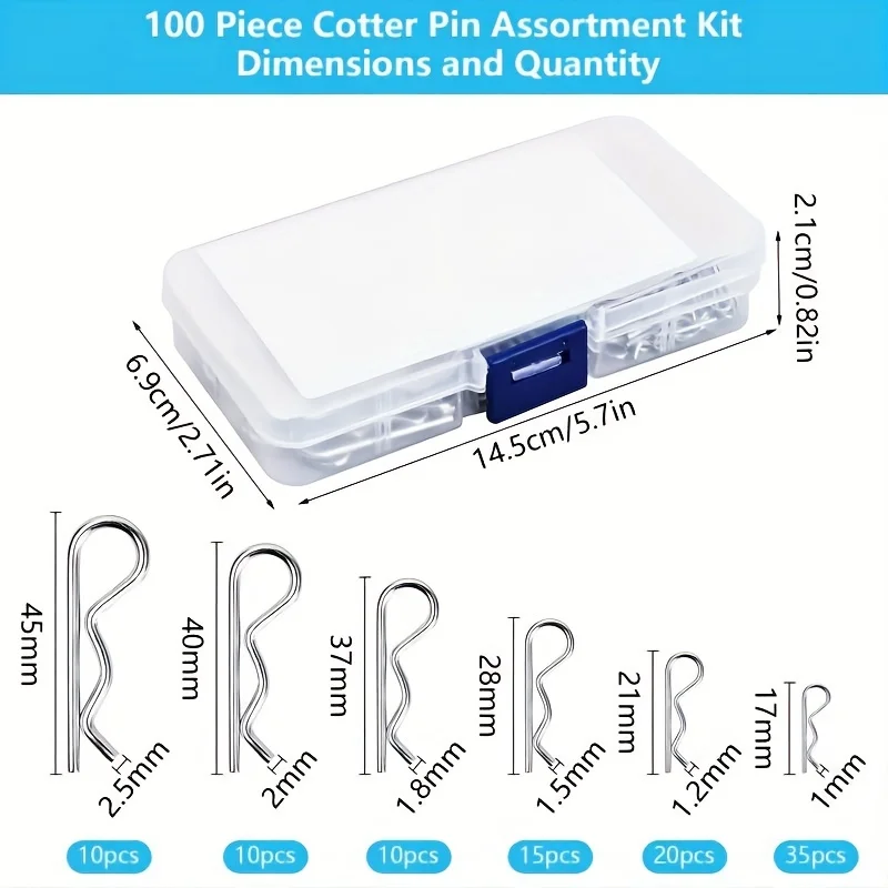 

50/100pcs Cotter Pins Spring Connectors 2 Mm, R-Clips Splint Assortment Galvanised Spring Pins Safety Pins Set safety pin