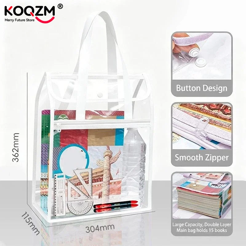 1Pcs Thickened Waterproof PVC Student File Bag Transparent Large Capacity Handheld Storage Bag For Exams A4 Square Shape