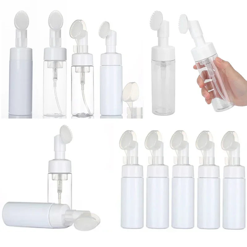 

10pcs 100ml-250ml Empty Clear Soap Foaming Bottles with Silicone Foam Massage Brush Bathroom Travel Lotion Refillable Container