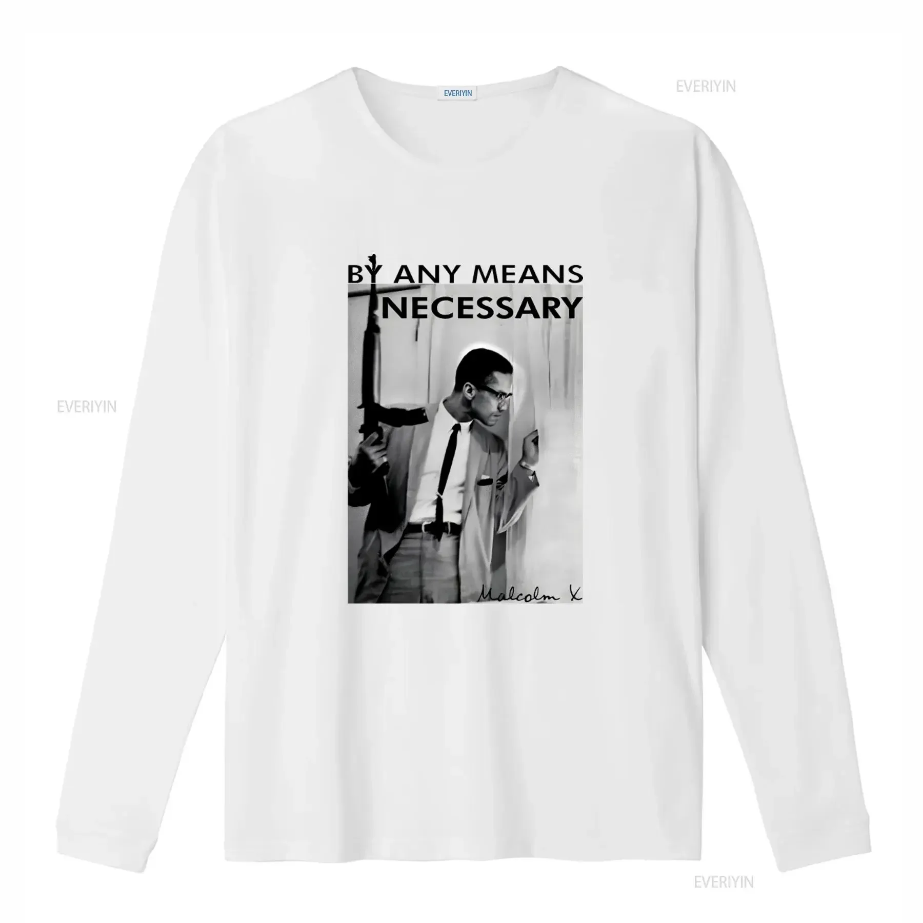 By Any Means Necessary Malcolm X Window Design Heavyweight Crewneck T Shirt for Men vintage Washed streetwear fashion Casual