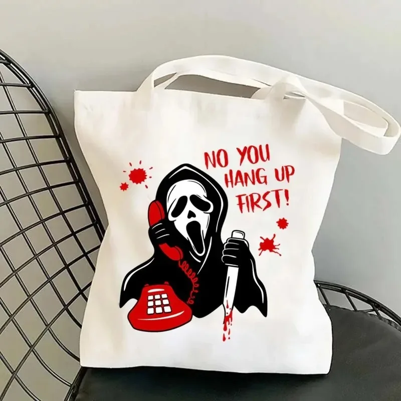 حقيبة كتف من القماش ذات سعة كبيرة لفيلم الرعب الكرتوني المضحك للهالوين، حقيبة تسوق مثالية لمهرجان الهالوين