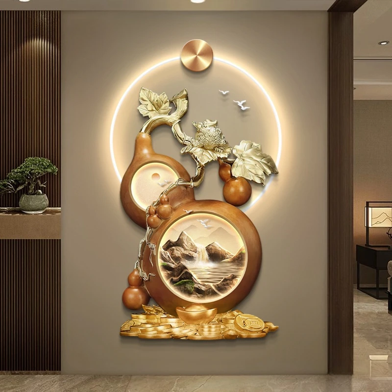 Modern LED Wall Lamp Entrance Foyer Home Decoration Luxury Hanging Painting For Corridor High-end Living Room Gourd  Mural Light