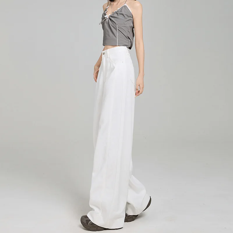 

2025 White Tencel High-waisted Wide-leg Jeans. New Summer Fashion Solid-color Side-stitched Loose Floor-length Jeans for Women