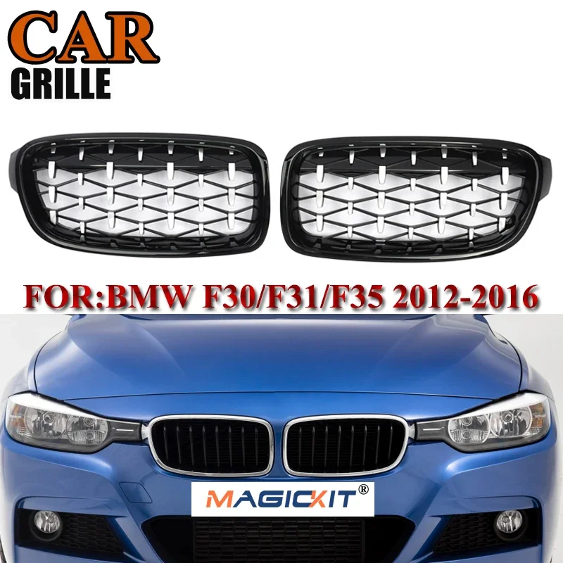 

MagicKit 1 Pair For BMW F31 F30 Car Styling Grill M3 Style Kidney Replacement Grille 2012-16 320i 328i 330i 335i Chrome Diamond