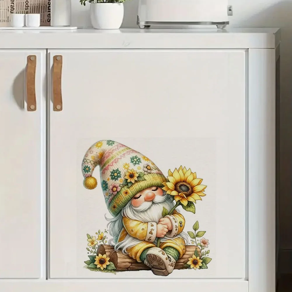 Whimsical Gnome on Log with Sunflowers Vinyl Decal Sticker, Durable Material, Perfect for Home Wall Decor, Aesthetic Room