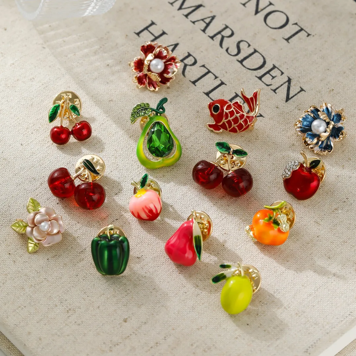 Cute cherry fruit brooch trendy, niche, versatile design, peony brooch, collar pin, anti slip button cardigan