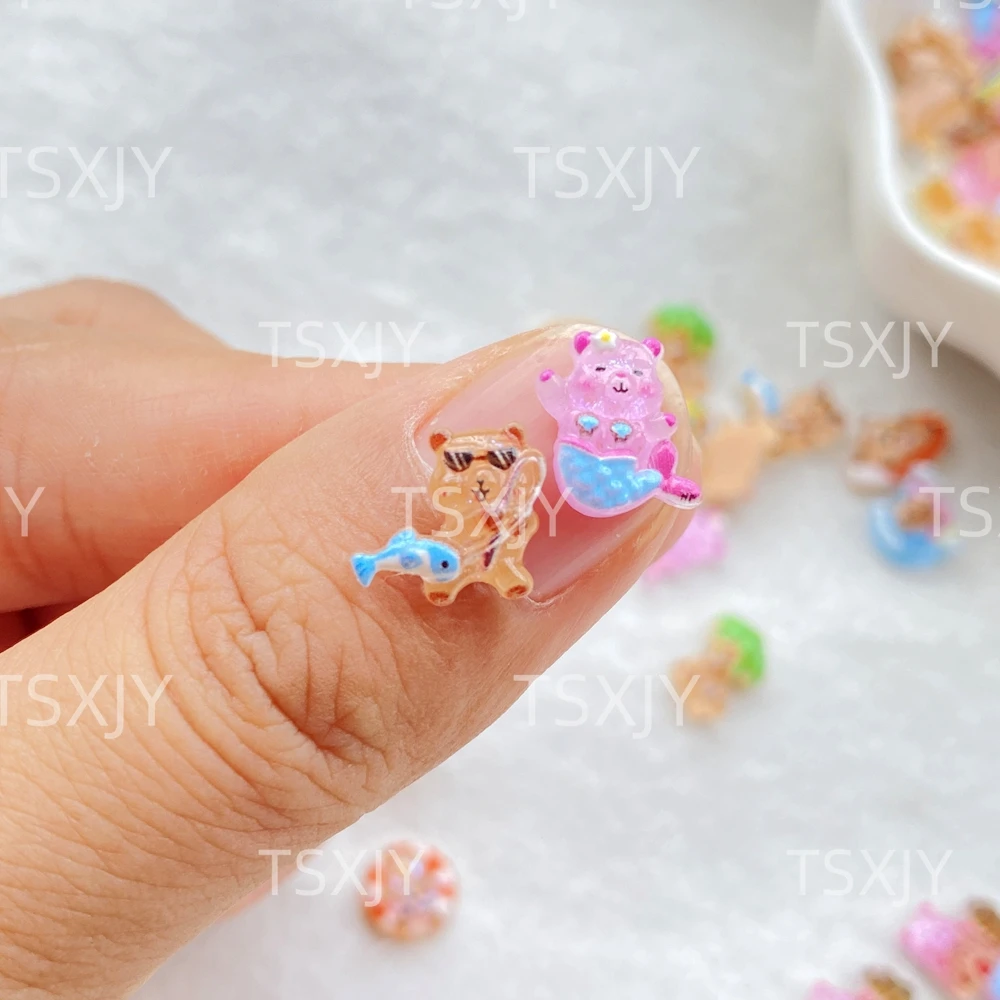 50 szt. żywicznych mini figurinek 3D w kształcie misia w kolorze kawy, płaskie, do scrapbookingu, aplikacji ślubnych, dekoracji paznokci i rękodzieła.