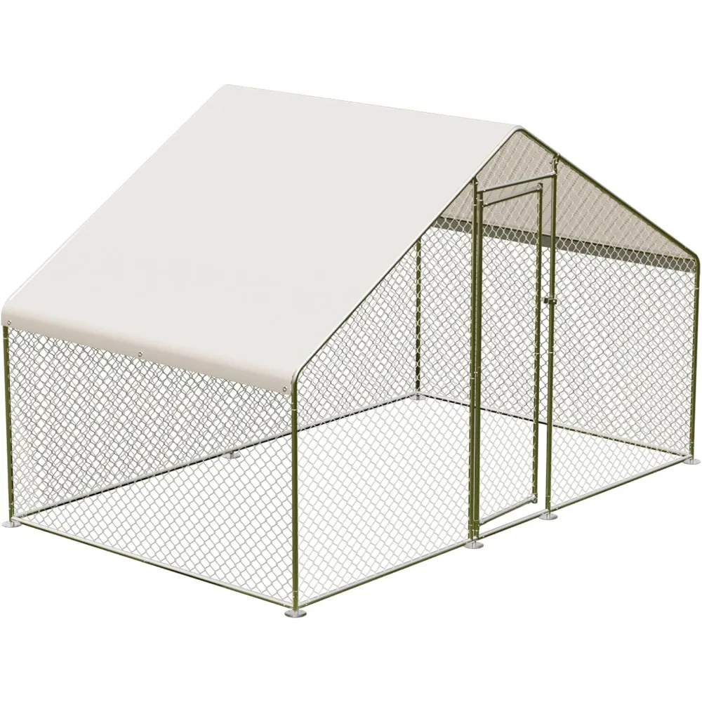 

Large Metal Chicken Coop, 9.8x6.5x6.5 ft Walk-in Poultry Cage, Chicken Run Pen House with Waterproof Anti-Ultraviolet Cover