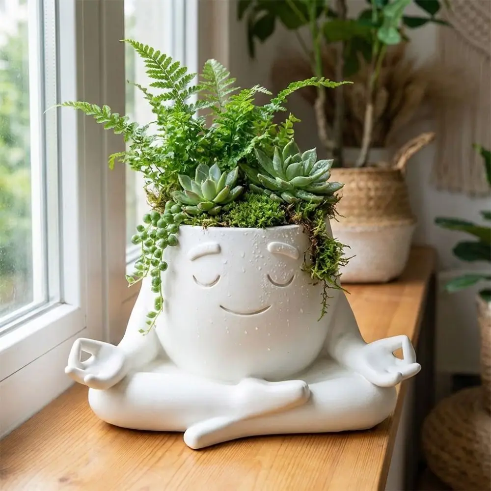 Sitting Posture 3D Printed Yoga Face Planter Novelty Gift Ornaments Succulent Flower Pot Handicrafts