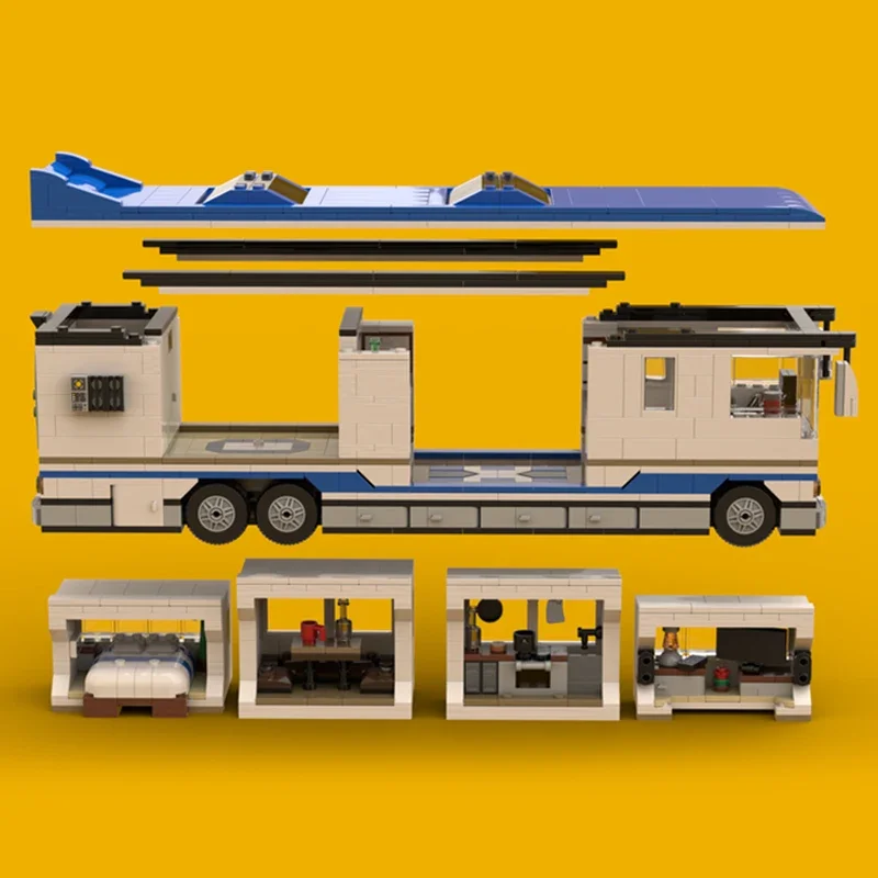 Moc Bouwstenen Luxe Camper Modeltechnologie Modulaire Stad Woon-Werkverkeer Voertuig Blokken Constitutie Diy Assemblage Speelgoed Geschenken