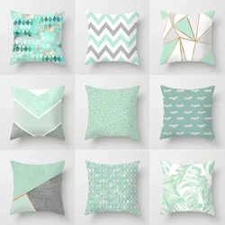 Nordic Mint Green Blue Geometric Stripe Cushion Cover Home Living Room Sofa Decoration Square Pillow 45x45cm