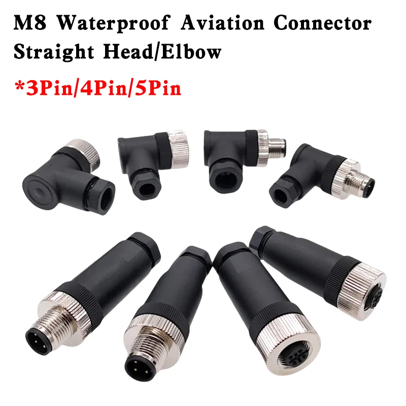 

1Pcs M8 Sensor Connector 3pin 4pin Non-welding,screw connection A Type Straight/elbow IP68 Waterproof Aviation Connectors