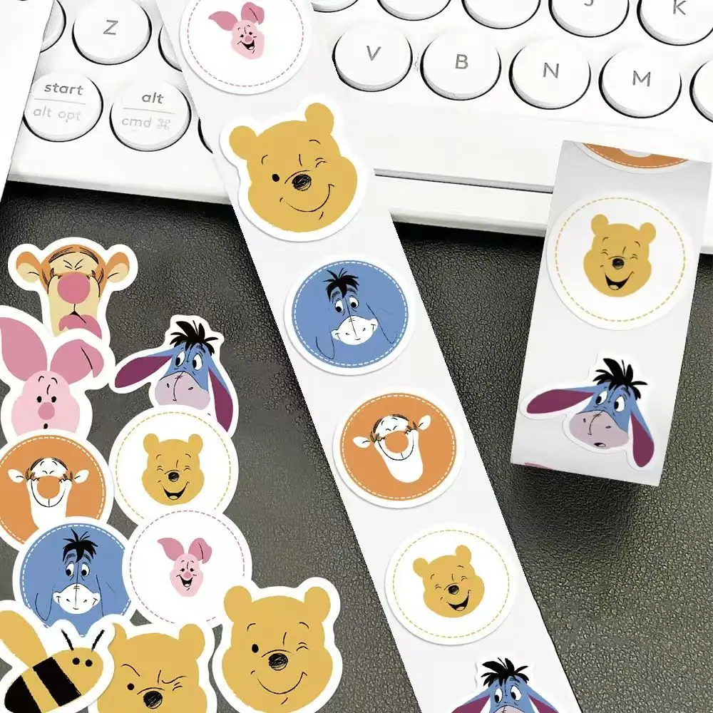 

500pcs/roll Cute Cartoon Disney Winnie The Pooh Stickers Anime Sealing Labels Decals Laptop Phone Guitar Reward Sticker Toy Gift