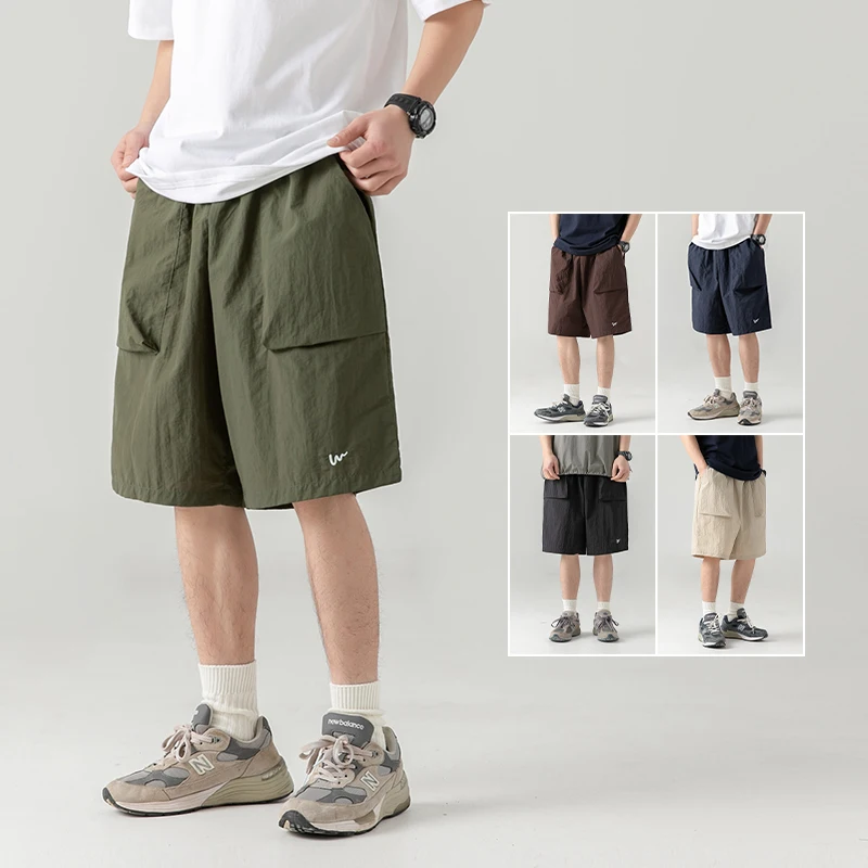 Loose-Fit Shorts for Men with Large Three-Dimensional Pockets, Summer Casual Brand Embroidery Five-Point Leisure Pants