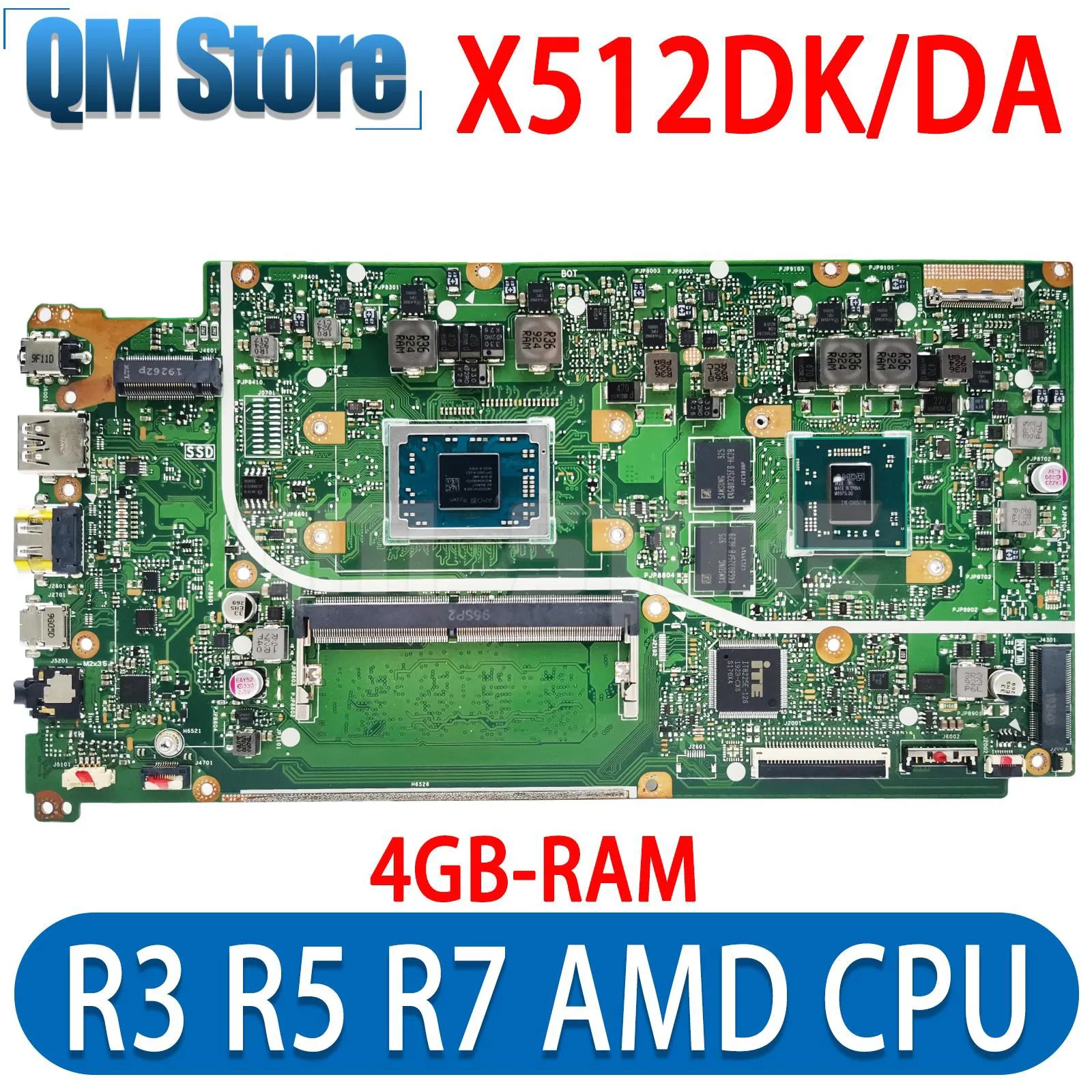 

QM X512DA X512DK Материнская плата ASUS Vivobook F512D A512DA A512DK S512DA X712DK X712DA материнская плата для ноутбука R3 R5 R7 CPU 4GB-RAM