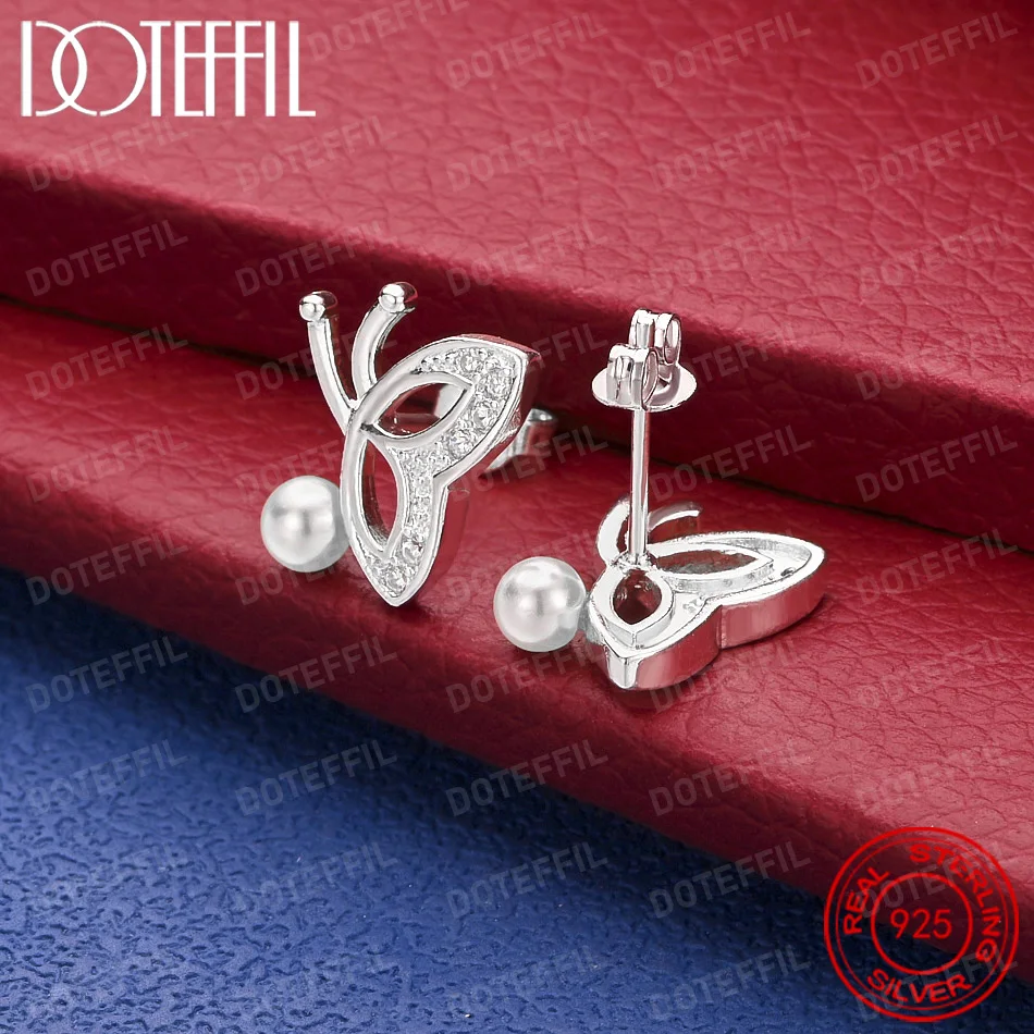 Exquisite Schmetterlings-Perlenohrringe aus 925er Sterlingsilber für Damen, Party- und Hochzeitsaccessoires, eleganter Schmuck