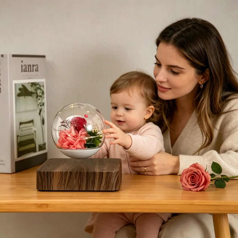 Novelty Anti Gravity Magnetic Levitating Preserved Flower Lamp Floating Romantic Eternal Rose For Lover