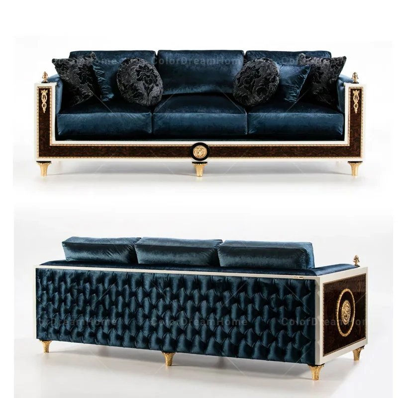 

Italian classic style hand-carved velvet sofa set Royal luxury living room furniture set