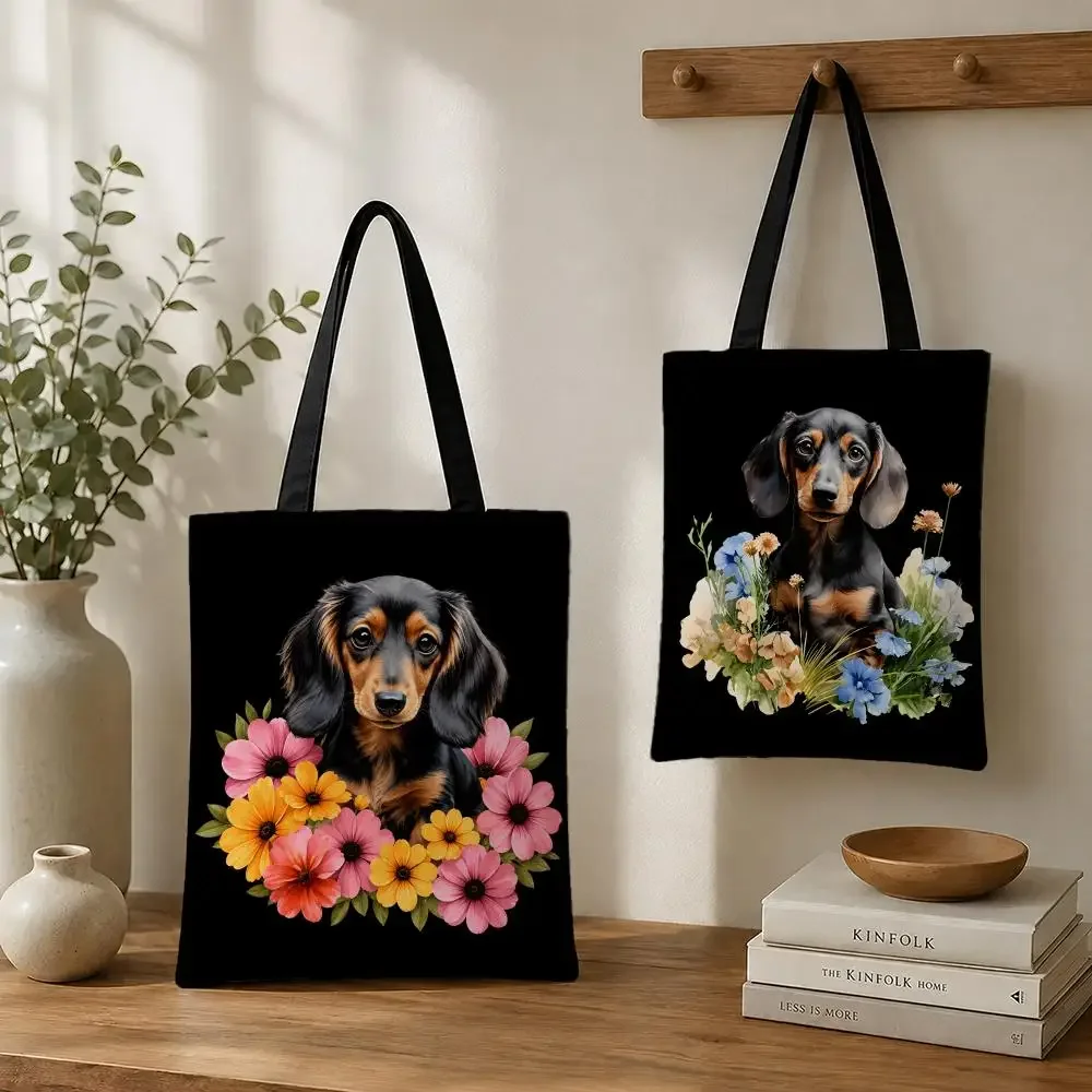 Watercolor Dachshund Graphic Storage Bags Canvas tote bags reusable shopping bags perfect for work daily commutes