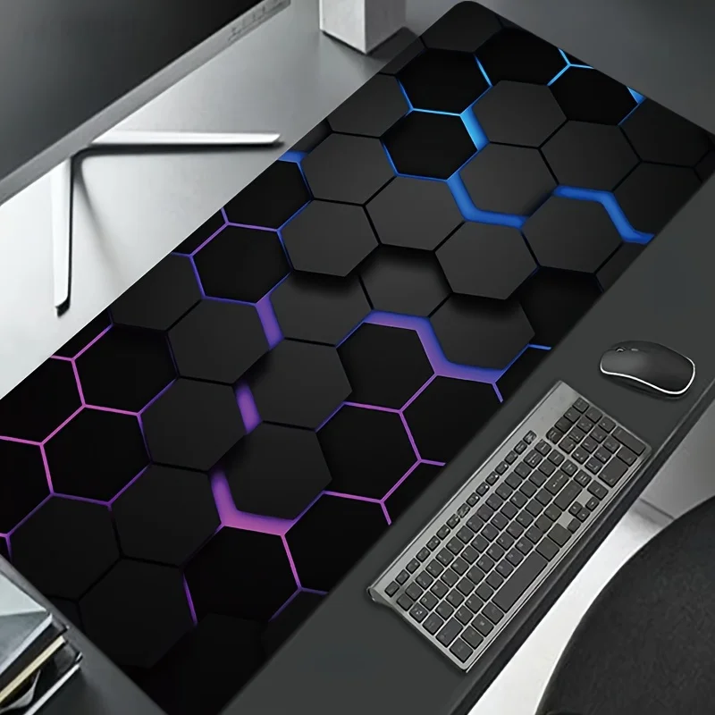 

1pc - Large Gaming Mouse Pad, Blue-Purple Hexagon Pattern, Size 15.75X35.43 Inches, with Non-Slip Rubber Base, a Gift Mouse Pad