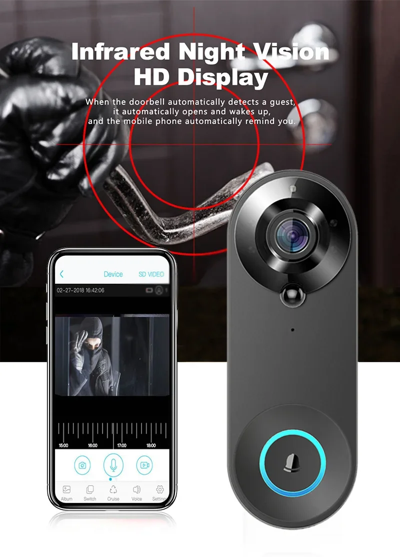 Tuya Video Doorbell Camera WiFi Wireless Outdoor Full HD Voice Wireless Door Bell for House Security Waterproof for Smart Home