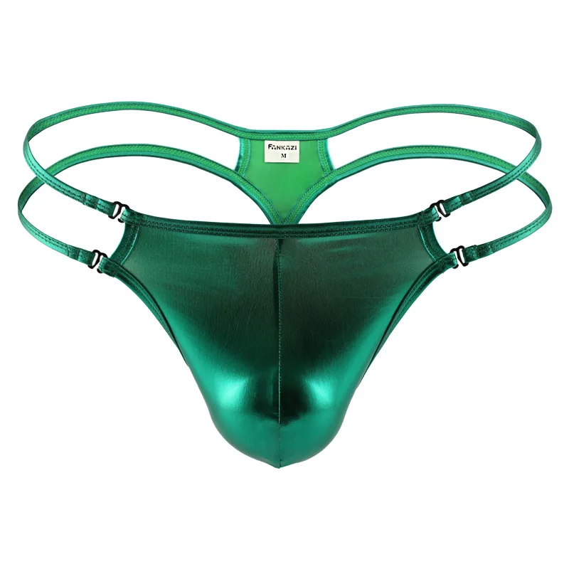 Sexy Men's Thong Faux Leather Ice Silk Panties Low Waist Large Size Buttocks Strap Jockstrap Pouch Underwear Bikini Slip Homme