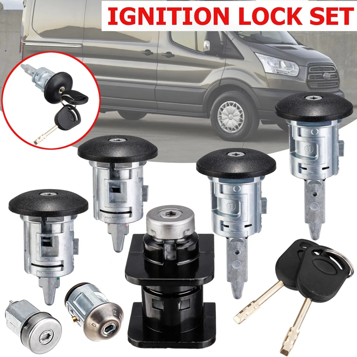 T17C Λ 7Pcs Car Barrel Door Locks Keys Set 4359018 1C1A-V22050-Ba For FORD TRANSIT Mk6 2000 2001 2002 2003-2006