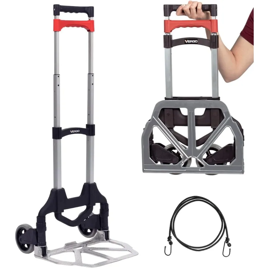 

Vergo Industrial 100 lb Capacity Personal Folding Hand Truck Dolly Cart with Telescoping Handle Lightweight Aluminum Foldable C