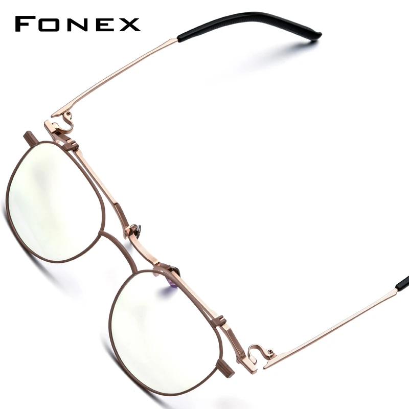 FONEX Titanium Eyeglasses Frame Men Brand Design Flip Round Glasses Women Flip-up High-Quality Japanese Ultralight Eyewear 400T