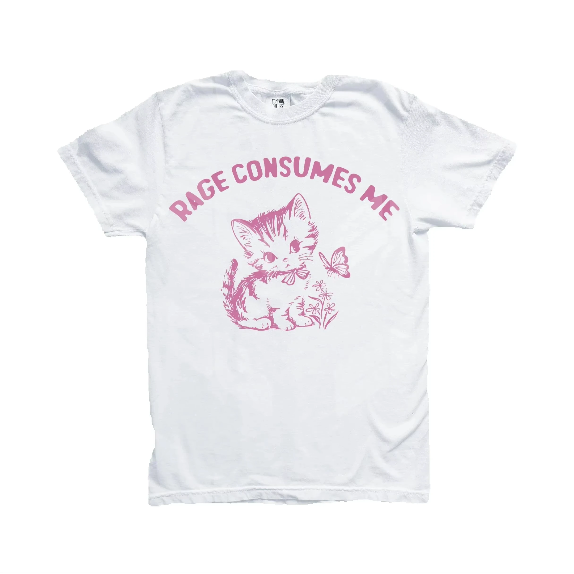 

sherkWomen T-shirt Rage Consumes Me Tshirt Funny Kitten Shirt Vintage Cat Tee Casual Short Sleeve Crew Neck Tee shirt
