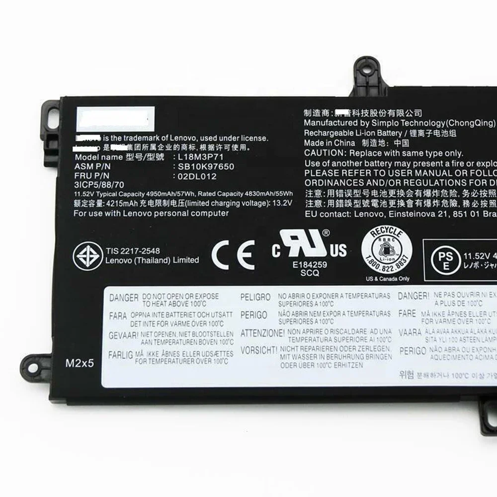 Imagem -02 - Bateria do Portátil para Lenovo Thinkpad L18m3p71 1st Gen Series L18l3p71 11.52v 57wh T590 P53s T15 P15s Brand Novidades Original