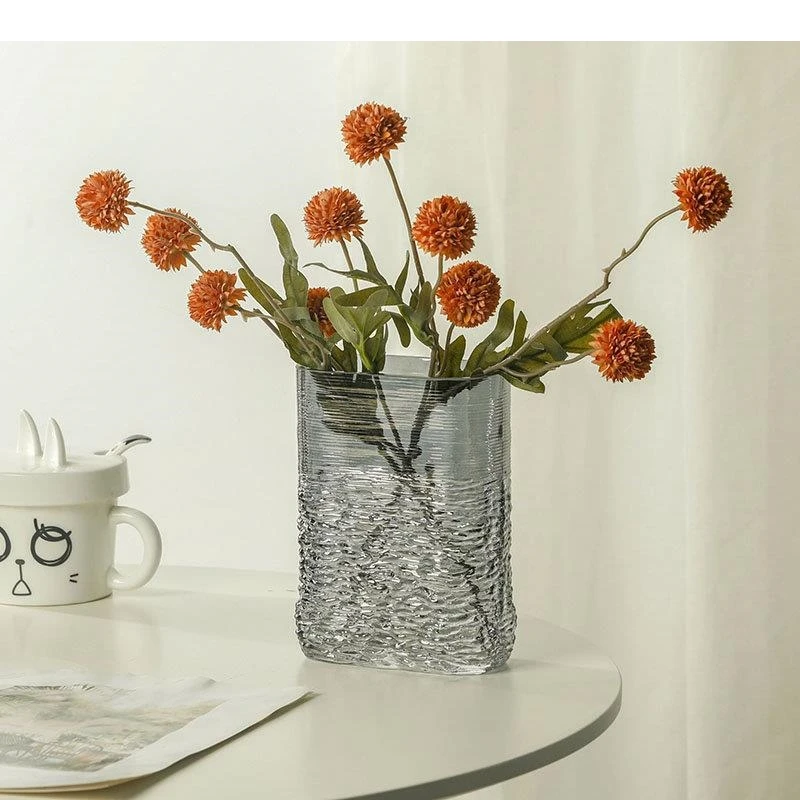 Transparent Wave Wrinkle Glass Vase Hydroponics Flower Pots Desk Decoration Flowers Arrangement Floral Modern Home Decor