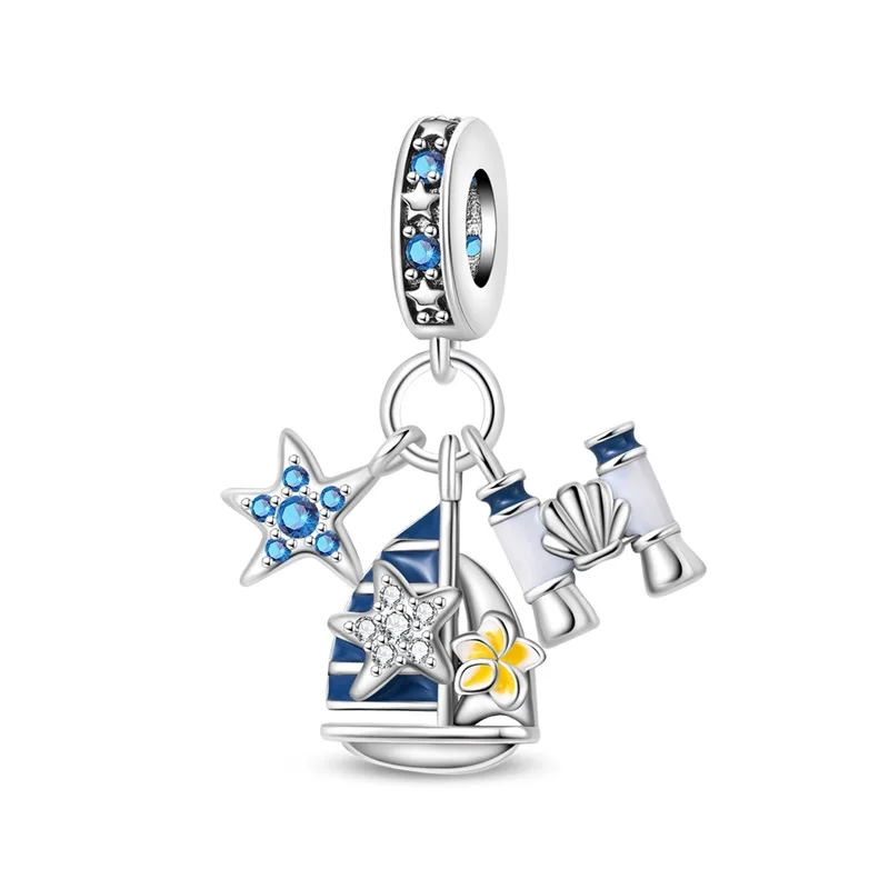 

New 925 Sterling Silver Ocean Travel Sailboat Charms Pendant For Women Fit Original Bracelet DIY Birthday Party Jewelry Gifts