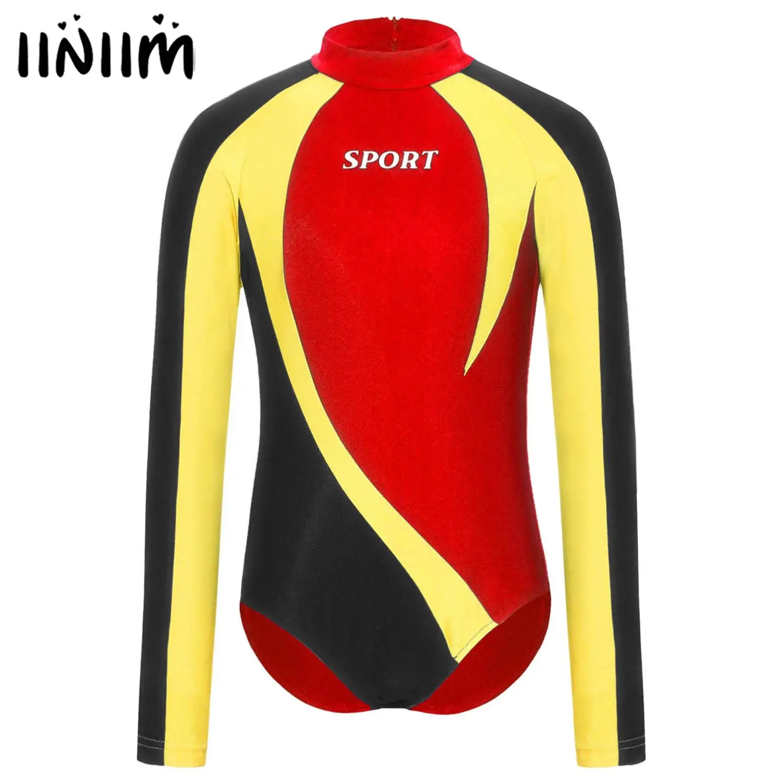 أطفال بنين الجمباز ملابس السباحة لرقص الباليه كم طويل الظهر البريدي قابلة للفتح المنشعب ملابس رقص الجمباز بذلة السباحة Rashguard #1